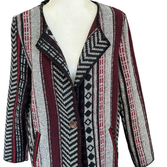 Anama Southwestern Tribal Cardigan Duster Medium Red Gray Western Boho Santa Fe - Picture 3 of 13